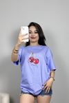 Lüx Penye Dijital Baskılı Oversize Tişört Lila - 30500.1878.