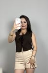 Kurdele Detaylı Bluz Acıkahve - 30779.1865.