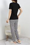 Baskılı Viskon Pijama Takımı Siyahgri - 50486.1961.