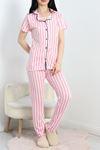 Bamboo Kumaş Düğmeli Pijama Takımı Pembebeyaz - 50522.1952.