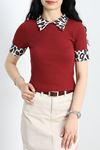 Leopar Yaka Bluz Bordo - 41132.1748.