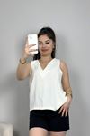 Pamuklu Saten Bluz Ekru - 80049.0444.