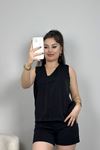 Pamuklu Saten Bluz Siyah - 80049.0444.