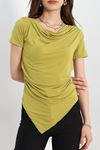 Drape Yaka Sandy Bluz  Yağyeşili - 70256.1949.