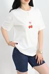 Baskılı Oversize Lüx Penye Tişört Ekrukırmızı - 41305.0034.