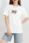 Baskılı Oversize Lüx Penye Tişört Ekruleopar - 41305.0034.