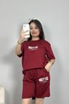 Unisex Baskılı İki İp Wortex Şortlu Takım Bordo - 80301.1878.
