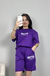 Unisex Baskılı İki İp Wortex Şortlu Takım Mor - 80301.1878.