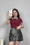Leopar Yaka Bluz Bordo - 41132.1748.