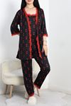 Milan Kumaş 3'Lü Pijama Set Siyahkırmızı - 50147.1857.