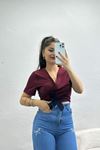 Bağlamalı Asimetrik Bluz Bordo - 30873.1949.