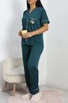 Nakışlı Büyük Beden Düğmeli Pijama Takımı Zümrüt - 50618.919.