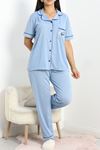 Nakışlı Büyük Beden Düğmeli Pijama Takımı Bebemavi - 50618.919.