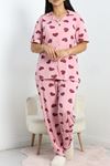 Poliviskon Büyük Beden Düğmeli Pijama Takımı Pudrakalp - 50605.1961.