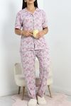 Poliviskon Büyük Beden Düğmeli Pijama Takımı Lila - 50605.1961.