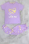 3-10 Yaş Pamuk Penye Çocuk Pijama Takımı Lilasarı - 50609.2028.