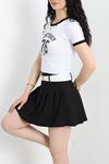 Bisiklet Yaka Baskılı Crop Kompak Body Beyaz - 90993.1878.