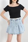 Kayık Yaka Kaşkorse Crop Bluz Siyah - 41309.1092.