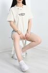 Oversize Baskılı Unisex Tişört  Bej - 40775.1871.