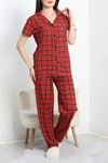 Rotasyon Düğmeli Pijama Takımı Kırmızıekose - 50615.1952.
