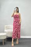 Askılı Desenli Elbise Beyazpembe - 650.1247.
