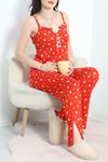 Milan Kumaş Fiyonklu Pijama Takım Kırmızıbeyaz - 50599.1857.