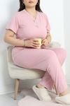 Yaka Dantelli Büyük Beden Pijama Takımı Pudrabeyaz - 50386.1050.