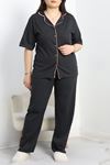 Süprem Büyük Beden Düğmeli Pijama Takımı Antrasit - 50616.1952.