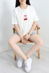 Baskılı Oversize Lüx Penye Tişört Ekrukiraz - 41305.0034.