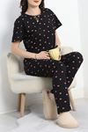 Kısa Kollu Süprem Pijama Takımı Siyahpembe - 50523.1961.
