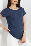Omuz Dantelli Bluz Lacivert - 70237.599.