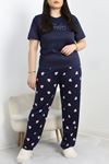 Milan Kumaş Büyük Beden Pijama Takımı Lacivert - 50656.1952.