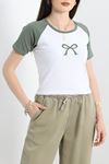 Reglan Kol Baskılı Crop Kompak Penye Koyumint - 90997.1878.