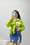 Kalp Baskılı Oversize Gömlek Fıstık - 1736.179.