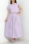 Kareli Etekli Oversize Takım Lila - 13207.179.