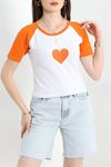 Reglan Kol Baskılı Crop Kompak Penye Turuncu - 90996.1878.