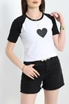 Reglan Kol Baskılı Crop Kompak Penye Siyah - 90996.1878.