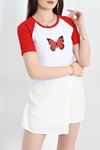 Reglan Kol Baskılı Crop Kompak Penye Kırmızı - 90998.1878.