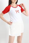 Reglan Kol Baskılı Crop Kompak Penye Kırmızı - 90997.1878.