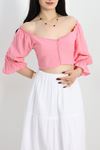 Düğmei Crop Bluz  Beyaz - 41452.1934.