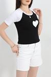 Reglan Kol Baskılı Crop Kompak Penye Beyaz - 90996.1878.