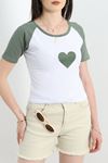 Reglan Kol Baskılı Crop Kompak Penye Koyumint - 90996.1878.