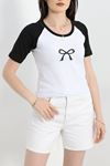 Reglan Kol Baskılı Crop Kompak Penye Siyah - 90997.1878.