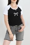 Reglan Kol Baskılı Crop Kompak Penye Beyaz - 90997.1878.