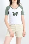 Reglan Kol Baskılı Crop Kompak Penye Yeşil - 90998.1878.