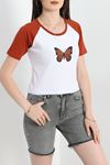 Reglan Kol Baskılı Crop Kompak Penye Kiremit - 90998.1878.