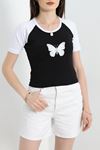 Reglan Kol Baskılı Crop Kompak Penye Beyaz - 90998.1878.