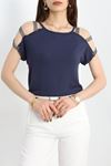 Kolları Taş Detaylı Bluz Lacivert1 - 20934.599.