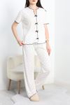 Alaçatı Stili Kurdela Detaylı Pijama Takım Beyazpuanlı - 50523.1952.