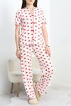 Alaçatı Stili Kurdela Detaylı Pijama Takım Beyazkırmızı - 50523.1952.
